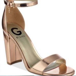 GUESS Rose Gold Ankle Strap Block Heel